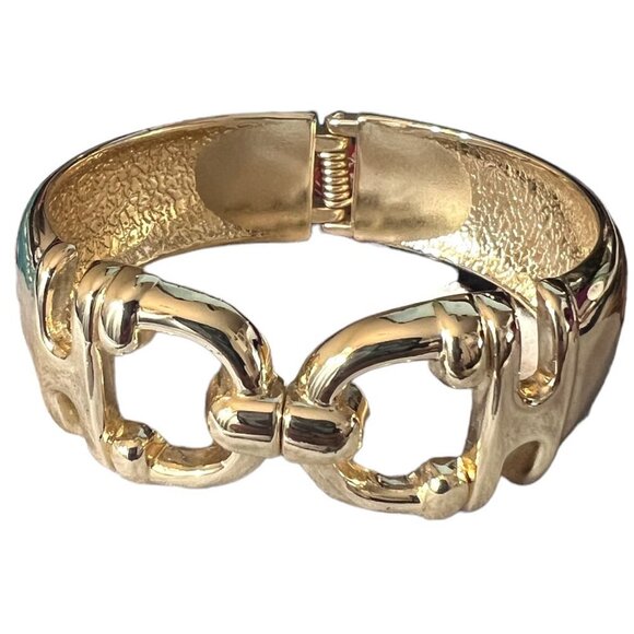 Vintage Gold Tone 7 Inch Spring Hinged Cuff Bracelet - Picture 1 of 6